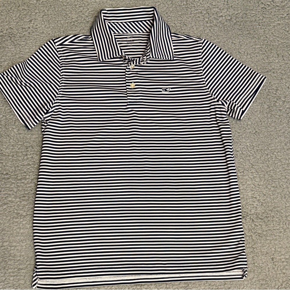 Vineyard Vines Black and White Striped Kids Sankaty Performance Polo
